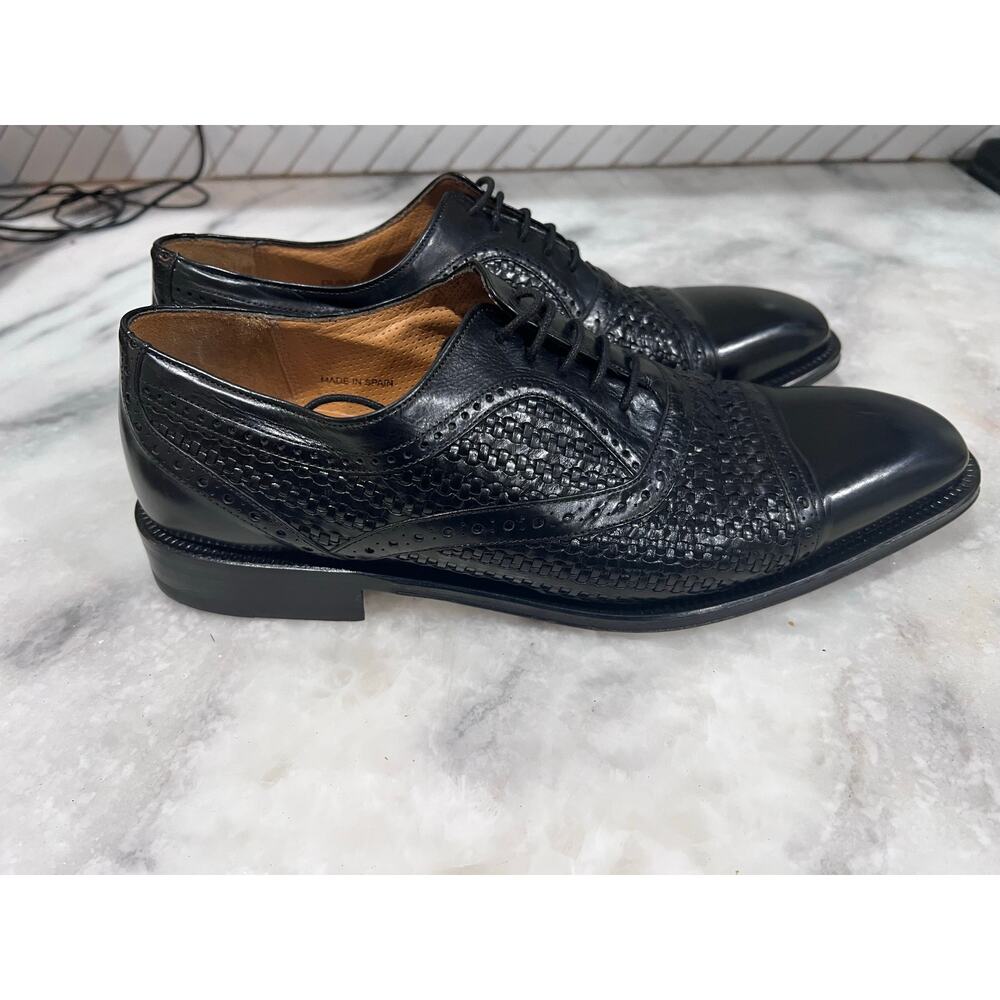 Mezlan Dubai Black Woven Cap Toe Oxford Dress Shoes Men’s Size 8M Made in Spain